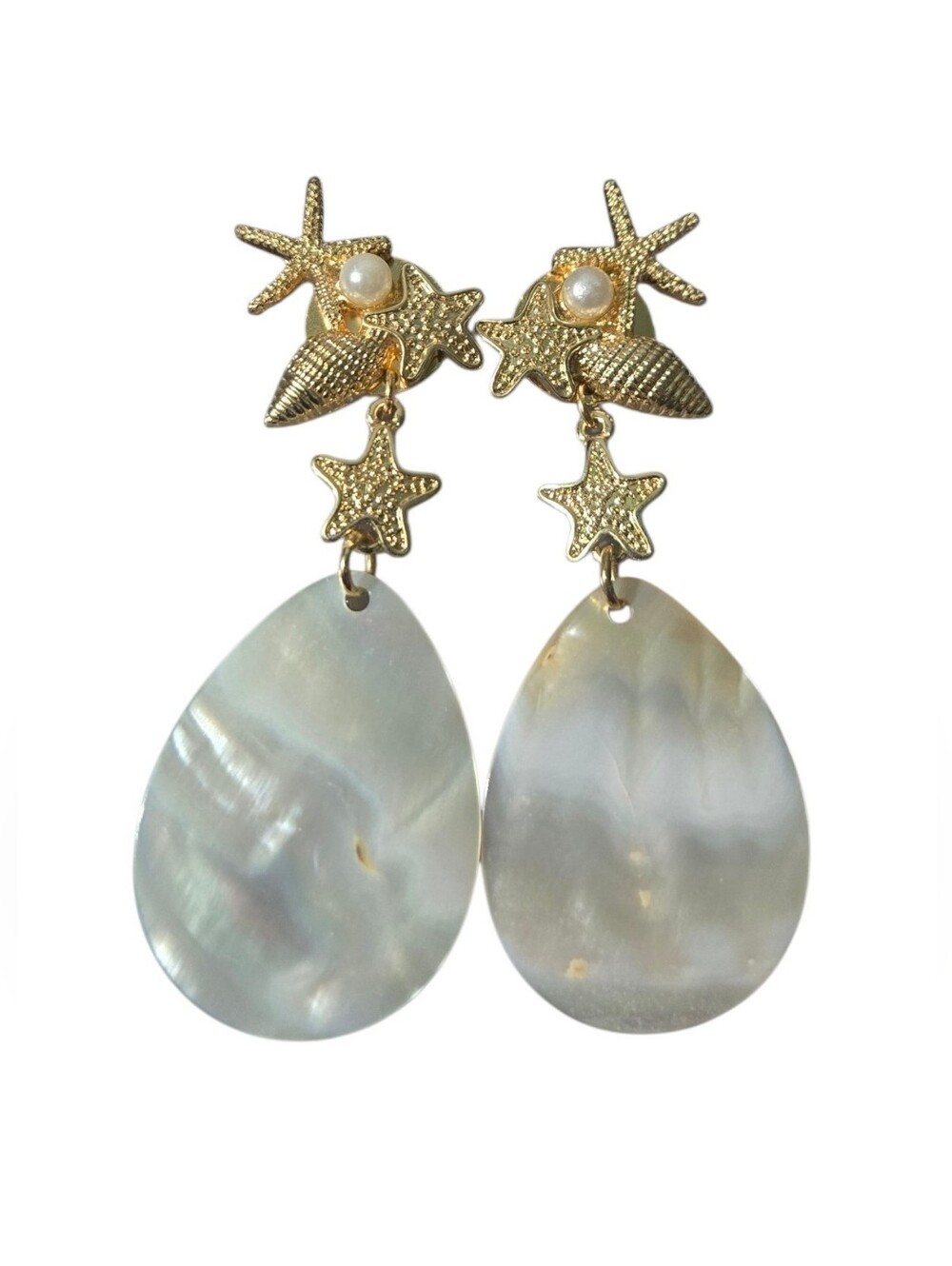 Gold Shell & Mother-of-Pearl Drop Earrings